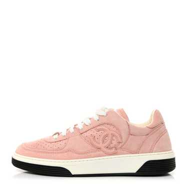 CHANEL Suede Womens CC Sneakers 38 Pink