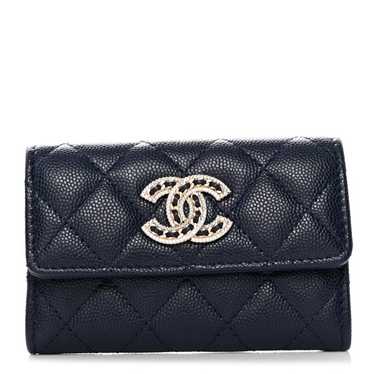 CHANEL Caviar Quilted Crystal CC Flap Card Holder 