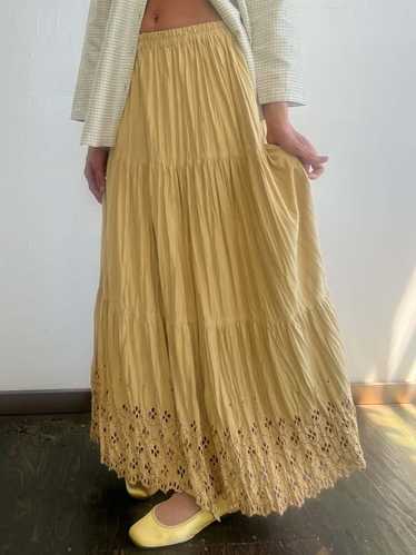 Vintage Microsuede Tiered Eyelet Skirt - Beige