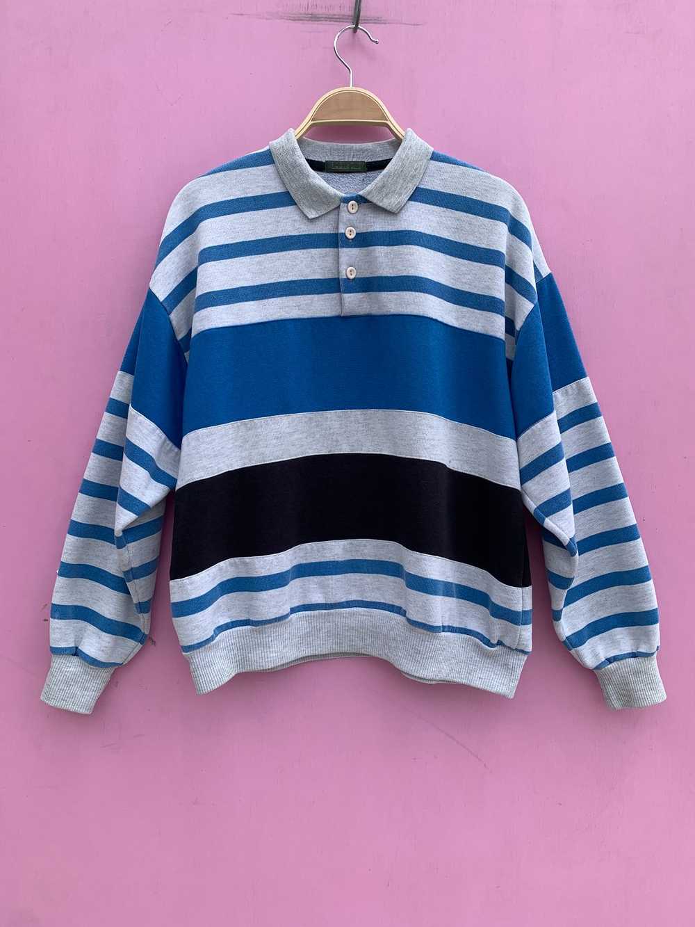 1990S HORIZONTAL STRIPED COLLARED SWEATSHIRT - image 1