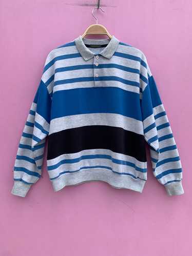 1990S HORIZONTAL STRIPED COLLARED SWEATSHIRT - image 1