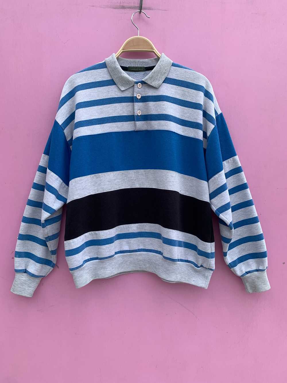 1990S HORIZONTAL STRIPED COLLARED SWEATSHIRT - image 4