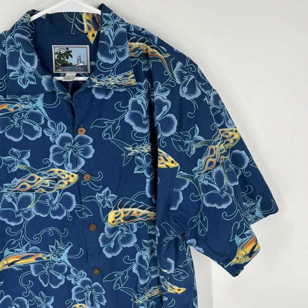 Vintage AFTCO Mens Blue Fish Flames Print Button … - image 3