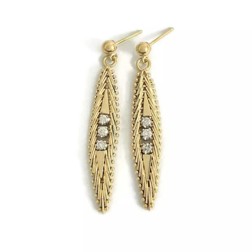 Vintage Diamond Flex Dangle Drop Earrings 14K Yel… - image 1