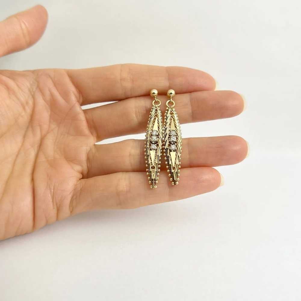 Vintage Diamond Flex Dangle Drop Earrings 14K Yel… - image 2