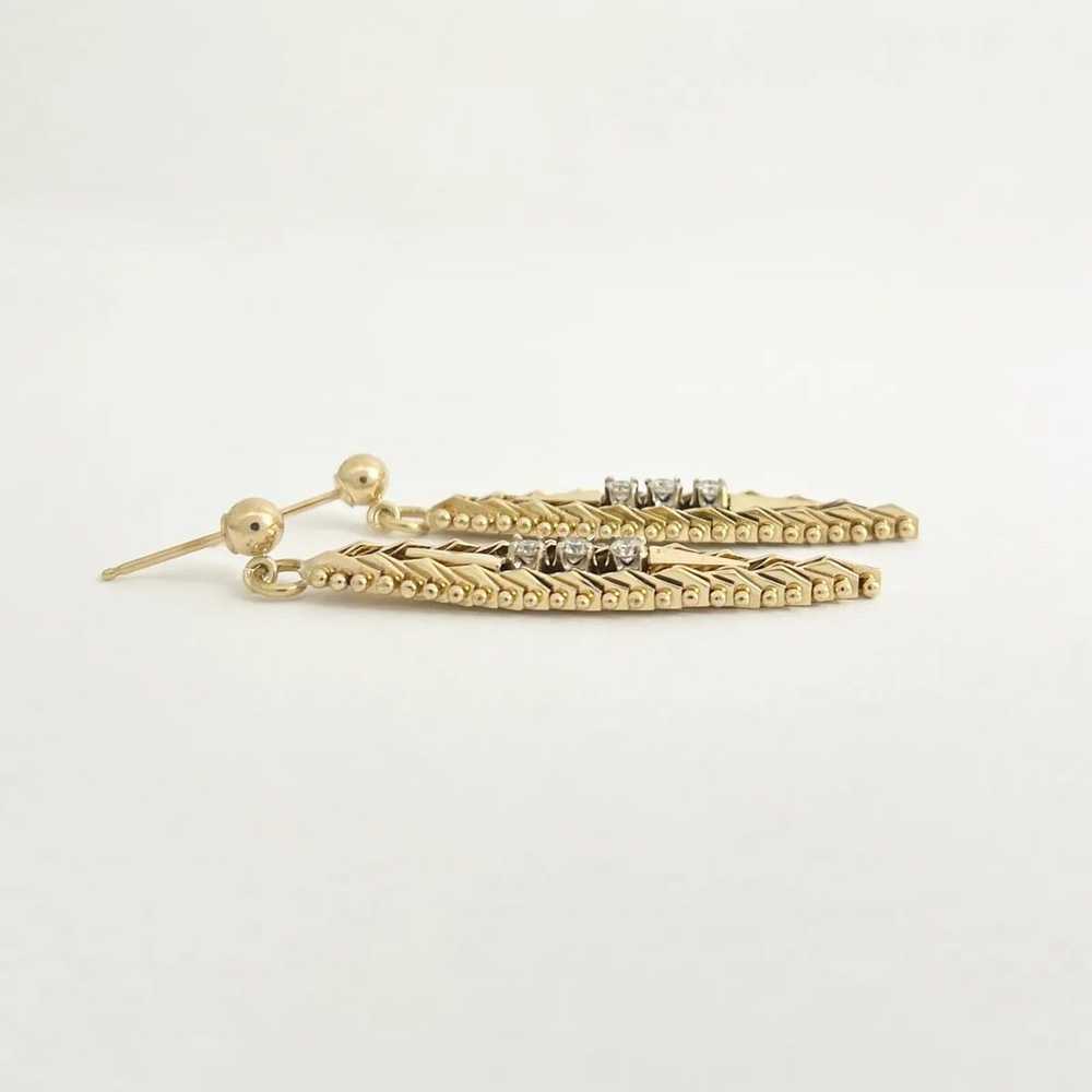 Vintage Diamond Flex Dangle Drop Earrings 14K Yel… - image 5