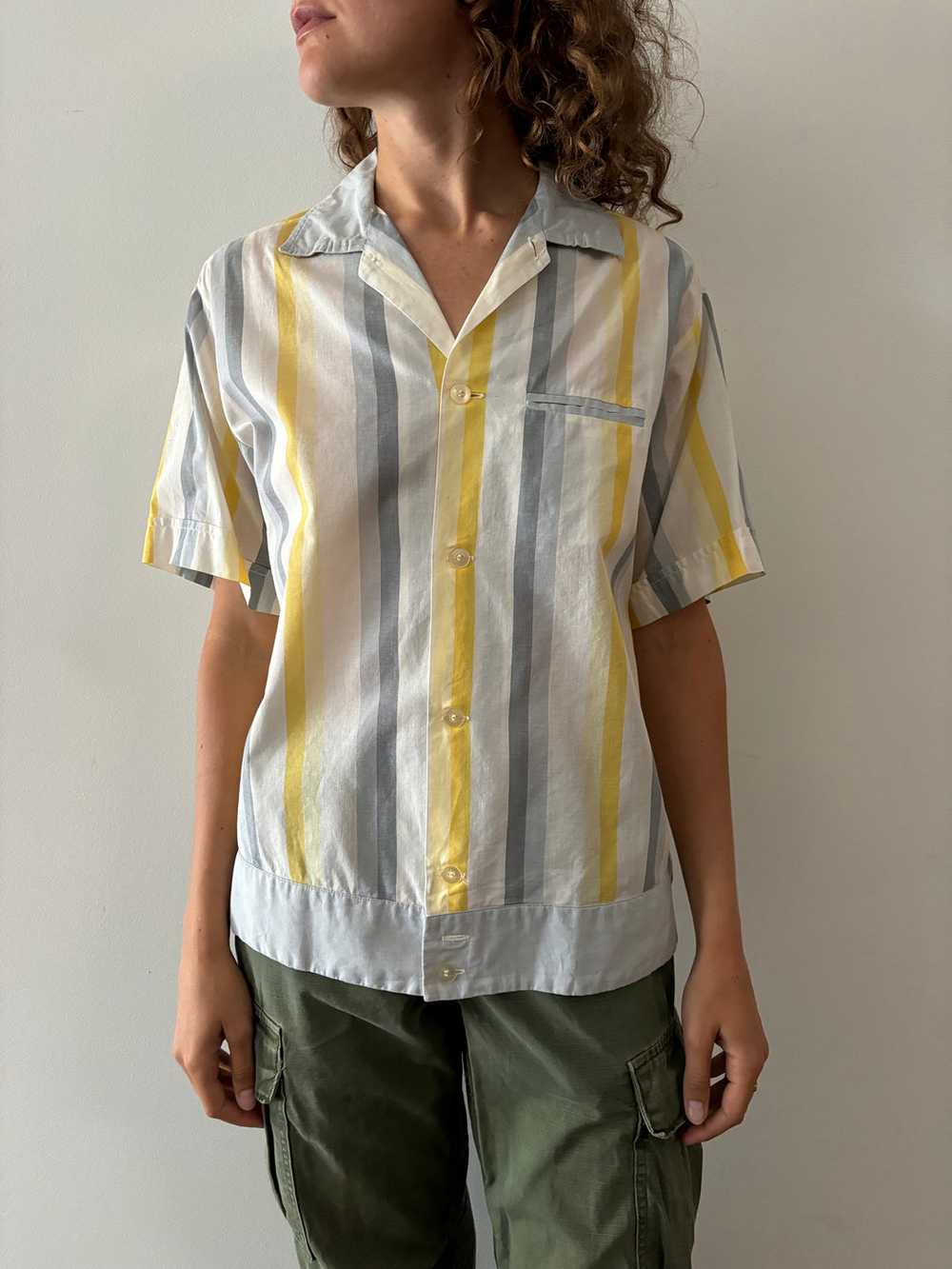 60s Light Cotton Striped Yellow Shirt - image 1