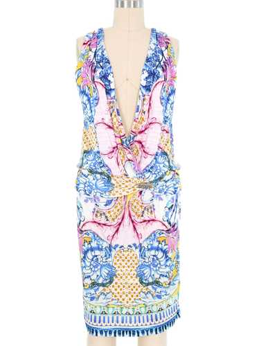 Roberto Cavalli Low Cut Printed Jersey Dress