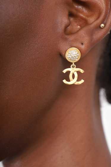 Pre-Loved Chanel™ Gold-Tone Crystal CC Drop Earri… - image 1