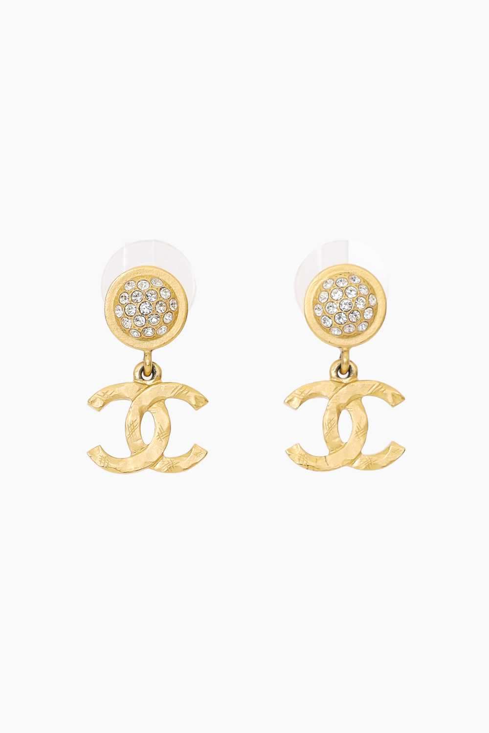 Pre-Loved Chanel™ Gold-Tone Crystal CC Drop Earri… - image 2