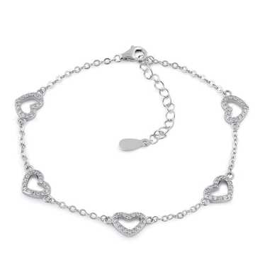 Other Sterling Silver Clear CZ Heart Charm Bracel… - image 1