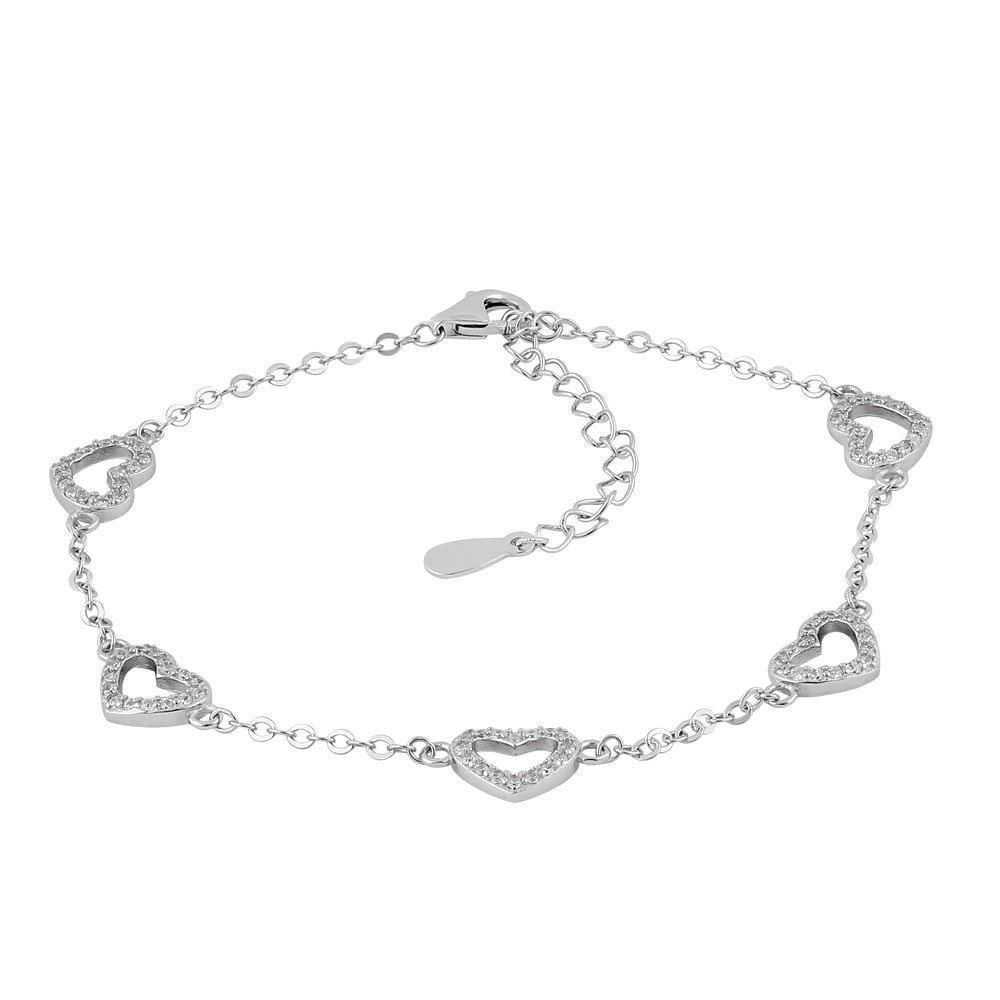 Other Sterling Silver Clear CZ Heart Charm Bracel… - image 3
