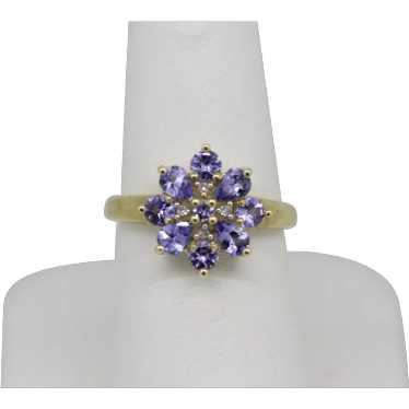 14k Yellow Gold Purple Stone Cluster Ring - Size 6 - image 1