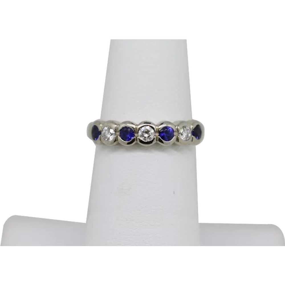 14k White Gold Diamond and Sapphire Band Ring - S… - image 1