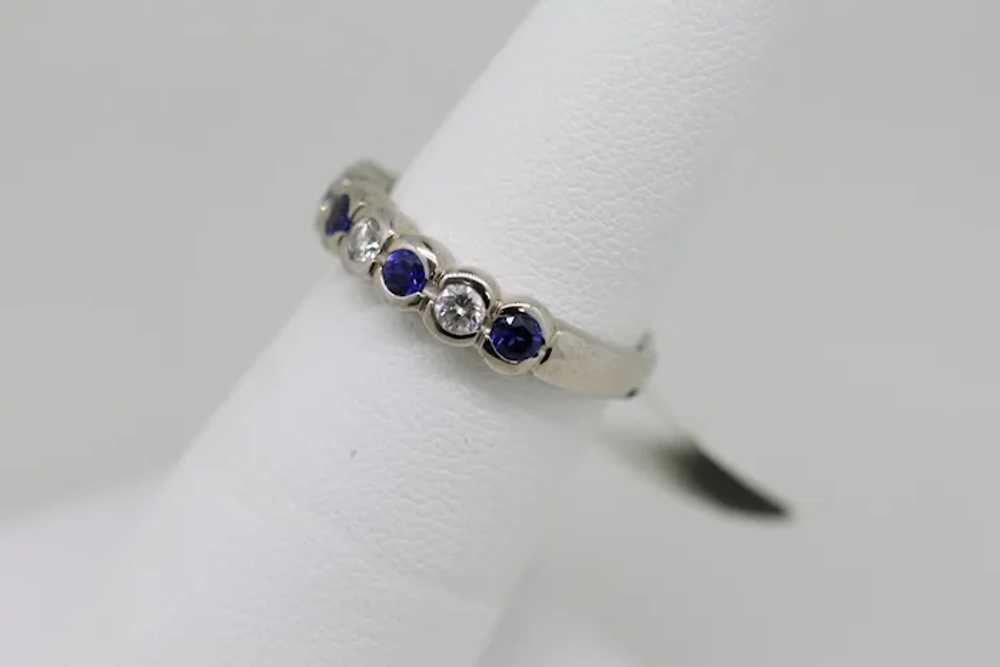 14k White Gold Diamond and Sapphire Band Ring - S… - image 2