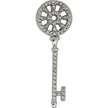 14k White Gold Diamond Key Pendant