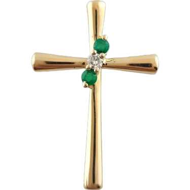 14K Yellow Gold Natural Emerald & Diamond Cross P… - image 1