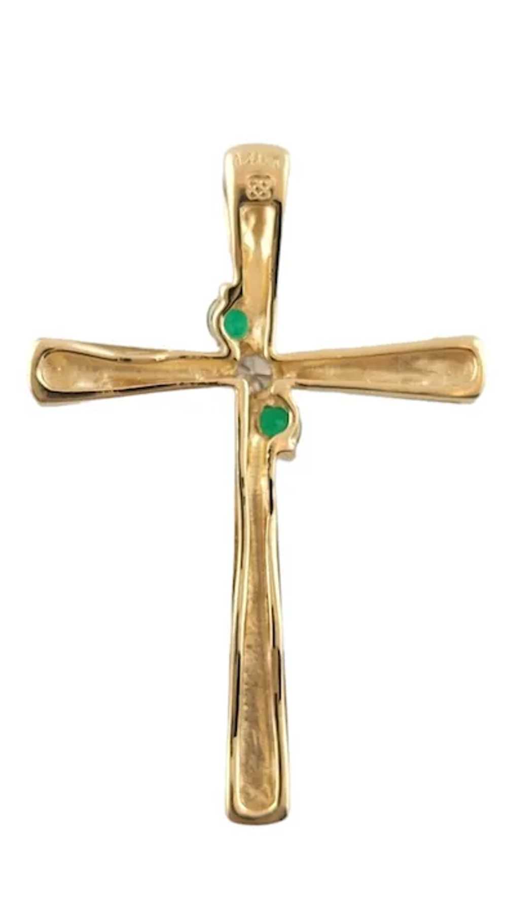 14K Yellow Gold Natural Emerald & Diamond Cross P… - image 3