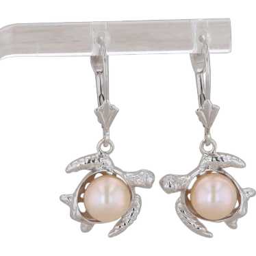 14k White Gold Freshwater Cultured Pearl Turtle Ea