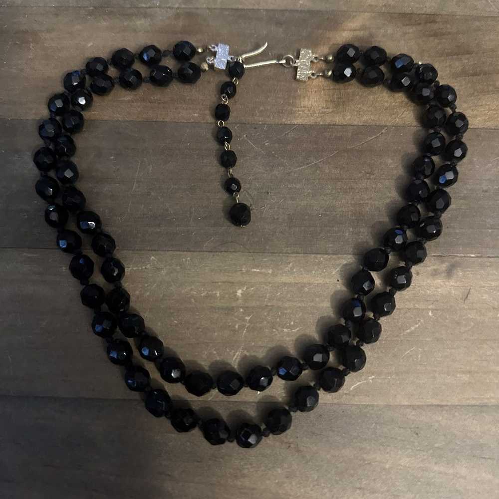 Vintage Vintage double strand layered black glass… - image 2