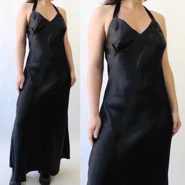 Y2K Black Satin Halter Maxi Dress - image 1