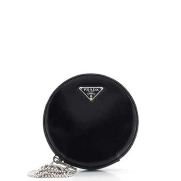 PRADA Round Pouch Bag with Chain Brushed Leather M