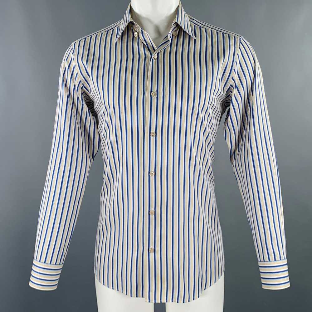 Ermenegildo Zegna Blue Taupe Stripe Cotton Long S… - image 1