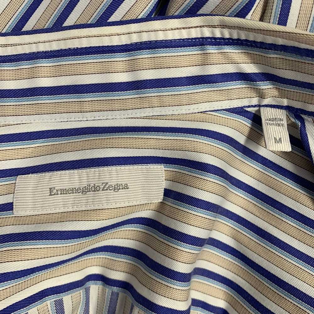 Ermenegildo Zegna Blue Taupe Stripe Cotton Long S… - image 5