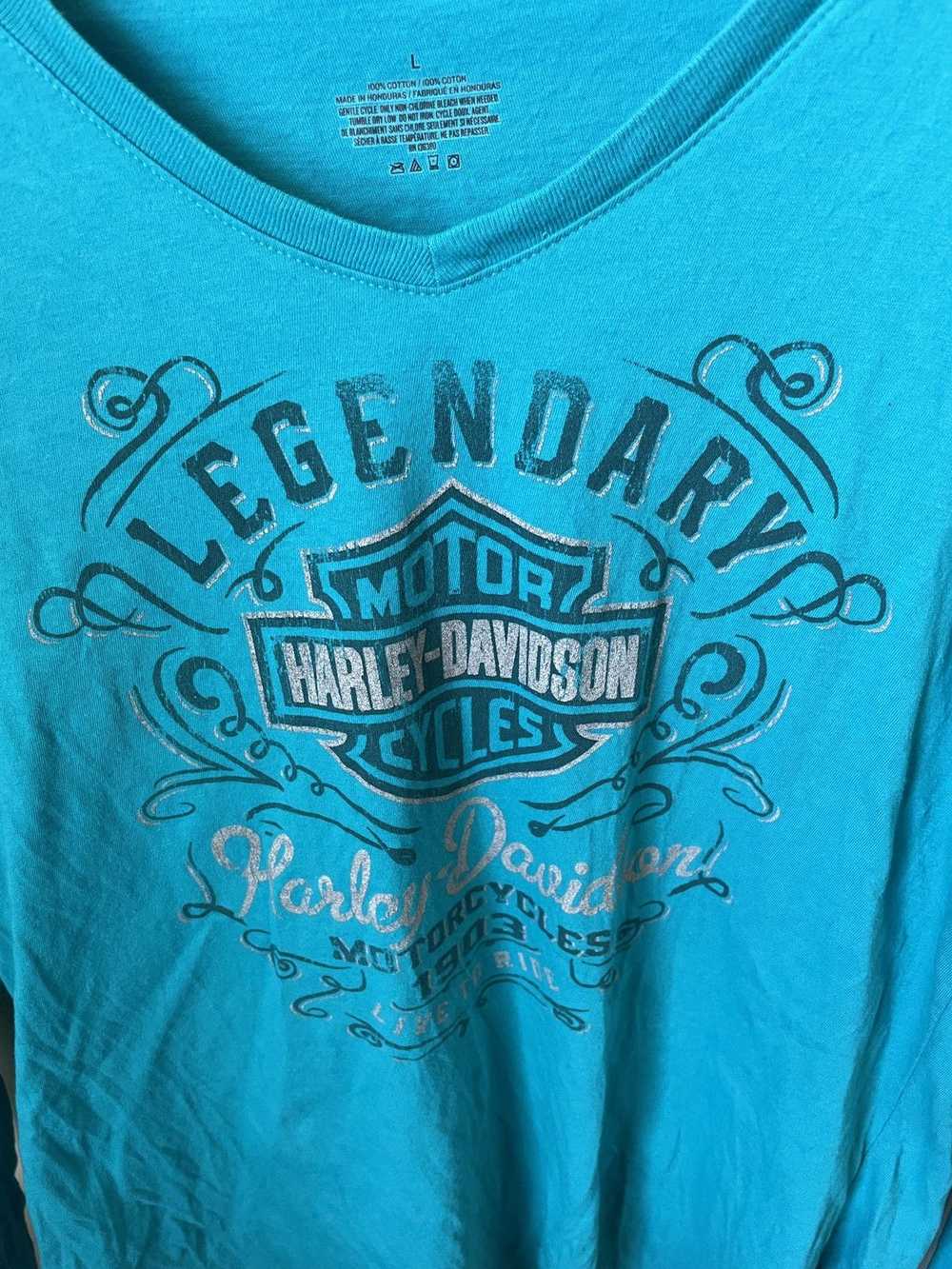 Harley Davidson Harley Davidson Teal Blue Long Sl… - image 2