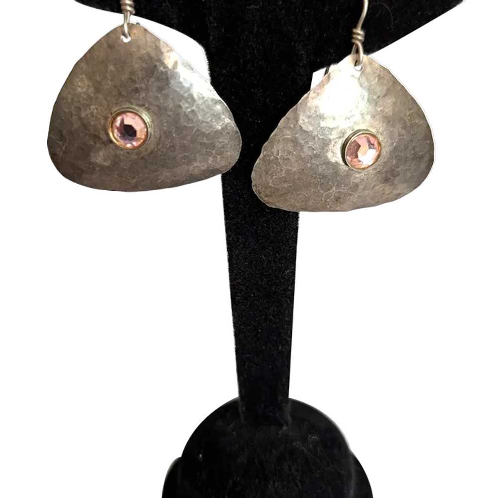 Vintage Artisan Hammered Sterling Silver Earrings - image 1