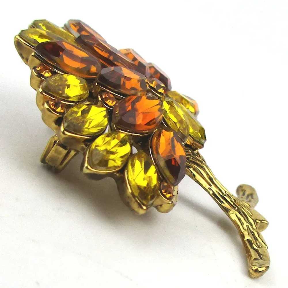 Vintage Golden Tree Pin w/ Yellow Orange Rhinesto… - image 2