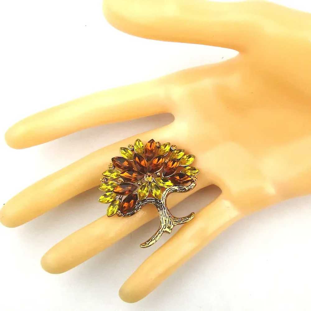 Vintage Golden Tree Pin w/ Yellow Orange Rhinesto… - image 3