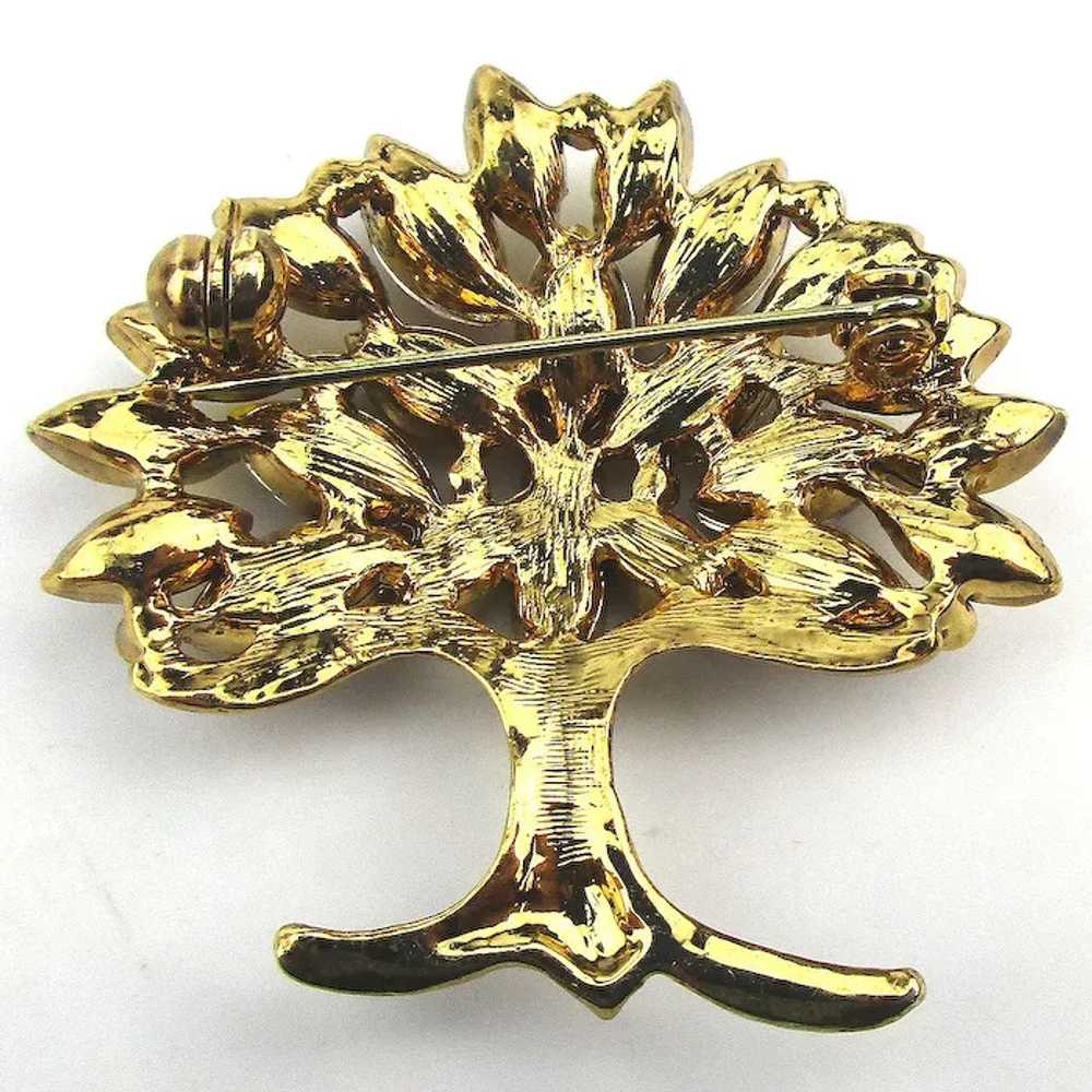 Vintage Golden Tree Pin w/ Yellow Orange Rhinesto… - image 4