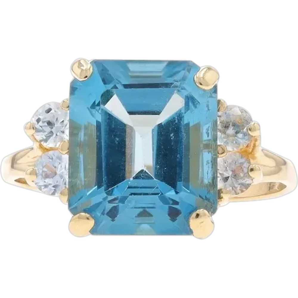 Yellow Gold Blue Topaz & White Sapphire Ring - 14… - image 1