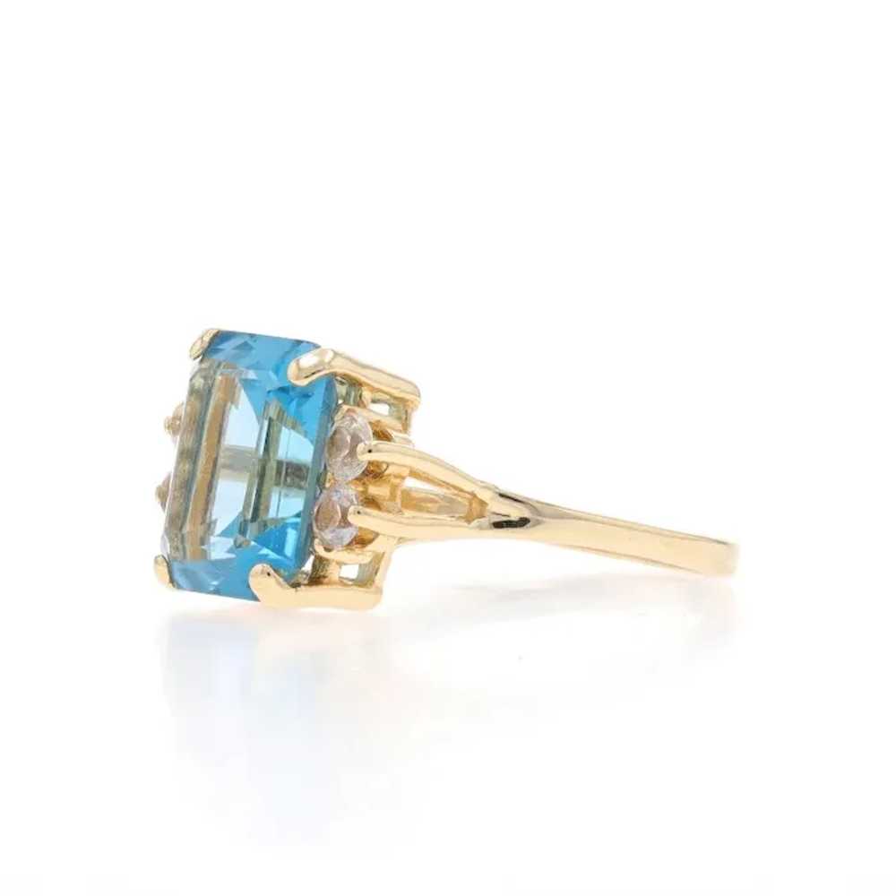 Yellow Gold Blue Topaz & White Sapphire Ring - 14… - image 3