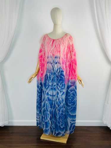 1970s custom order Hanae Mori floral chiffon gown… - image 1