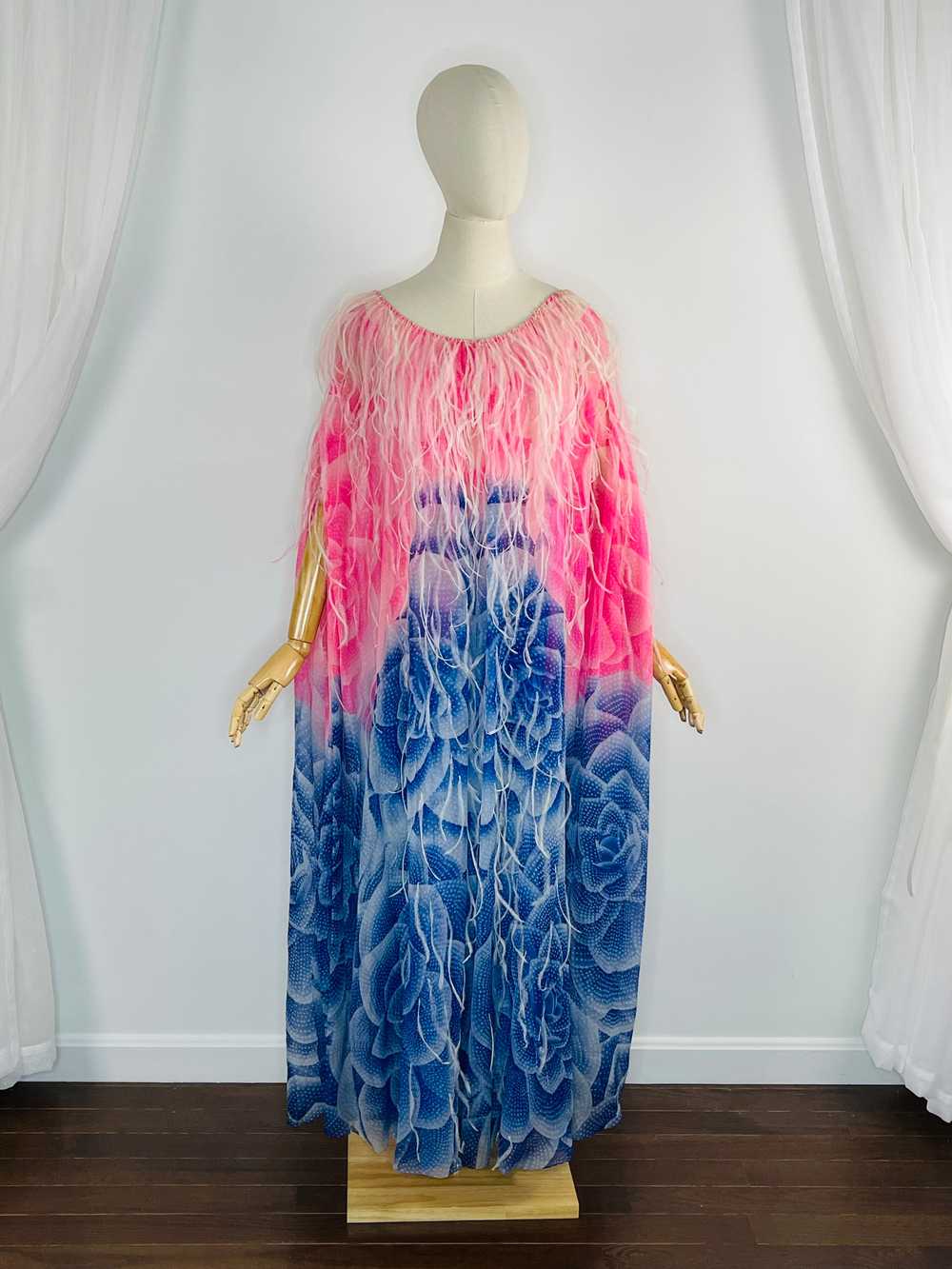 1970s custom order Hanae Mori floral chiffon gown… - image 2