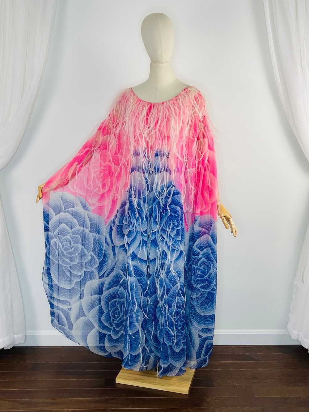 1970s custom order Hanae Mori floral chiffon gown… - image 4