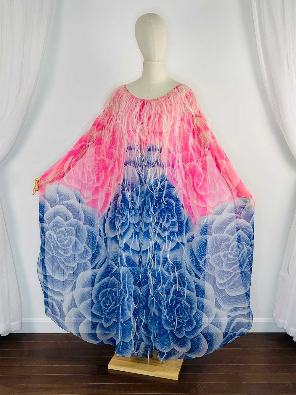 1970s custom order Hanae Mori floral chiffon gown… - image 5