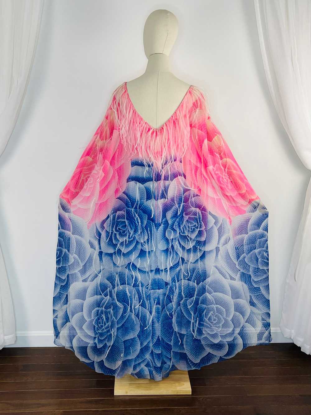 1970s custom order Hanae Mori floral chiffon gown… - image 7