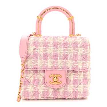 CHANEL Tweed Handle Crush Top Handle Flap Bag Pink