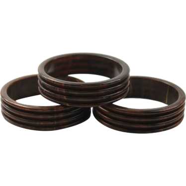 Bakelite Bangle Stack Set Ribbed Brown Swirl