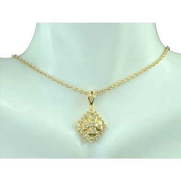 1.0ct round Diamond 18K pendant in 14K necklace - image 1