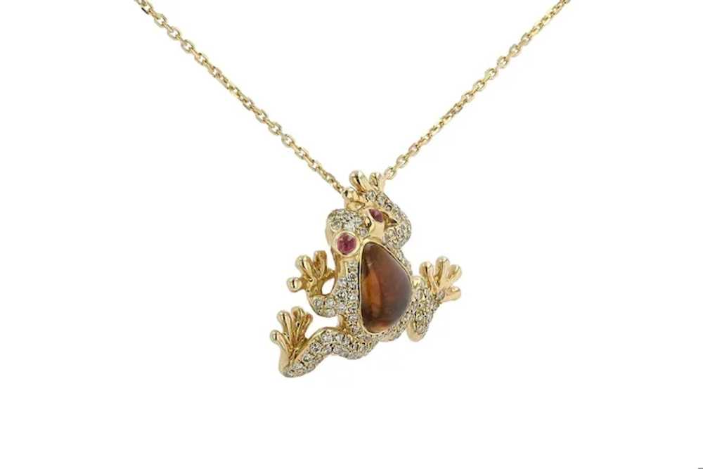 Estate Tourmaline Diamond and Ruby Frog 18k Yello… - image 3