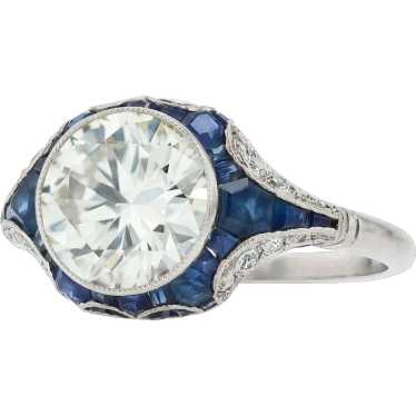 Art Deco Revival 2.34 Carat Diamond & Sapphire Eng