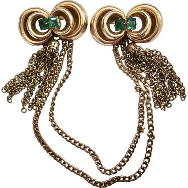 Brass Chatelaine Bow Knot Tassel Brooch Set – Eme… - image 1