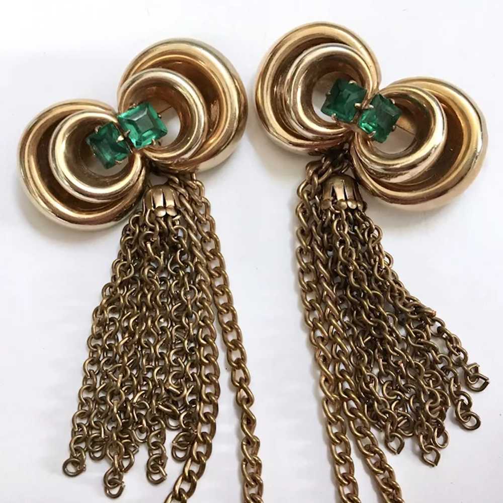 Brass Chatelaine Bow Knot Tassel Brooch Set – Eme… - image 6