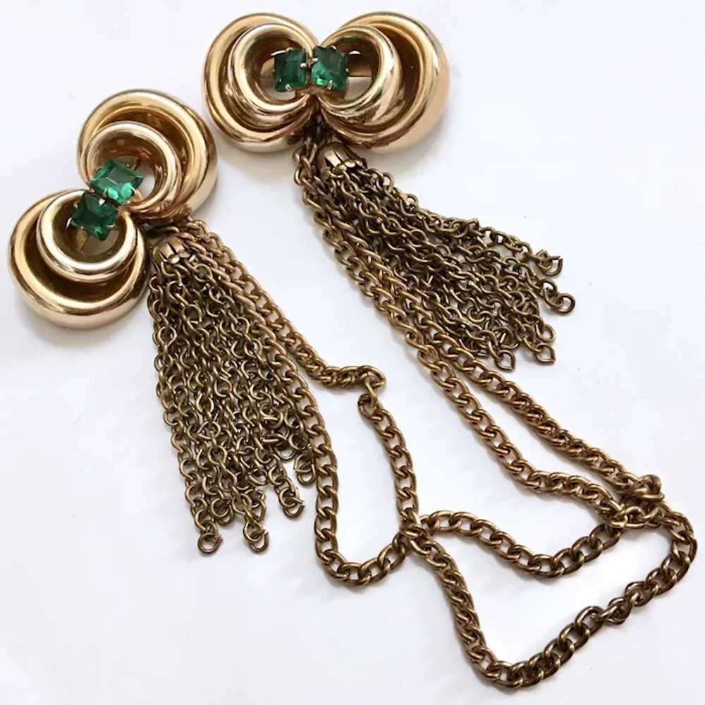 Brass Chatelaine Bow Knot Tassel Brooch Set – Eme… - image 7