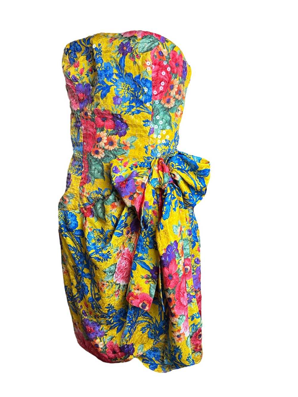 80s Bellville Sassoon Yellow Floral Silk & Sequin… - image 2