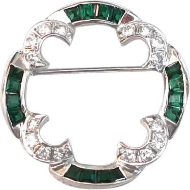 Vintage .80tcw Diamond Tourmaline Art Deco Brooch